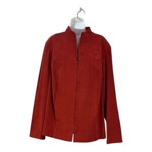 Coldwater Creek Orange Suede Mandarin Collar Zip Front Jacket Women XL‎